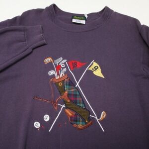 Byford Sweater Men XL Purple Embroidered Golf Bag Cotton Made in England Vintage